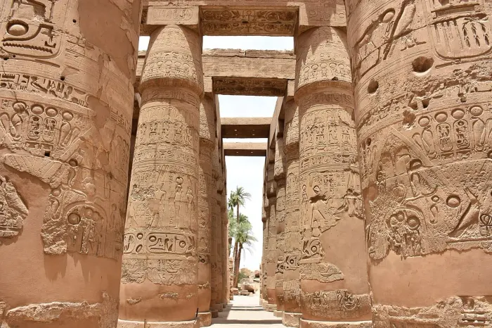 Pillars of Great Hypostyle Hall in Karnak Luxor Egypt
